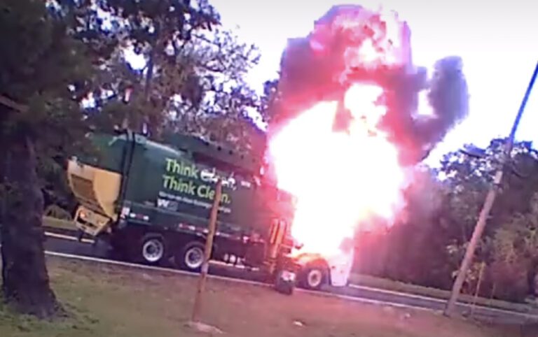 Waste Management truck explodes after picking up trash can in Cocoa