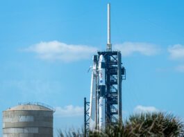 Crew capsule Endeavour sit atop a SpaceX Falcon9 rocket using a brand-new Booster, #B1083, on LC39A a day before liftoff. Image Credit: Richard P Gallagher