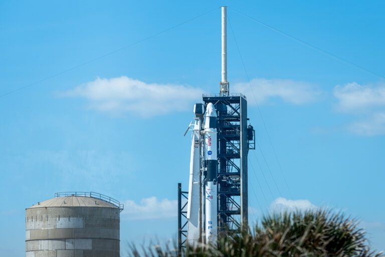 Crew capsule Endeavour sit atop a SpaceX Falcon9 rocket using a brand-new Booster, #B1083, on LC39A a day before liftoff. Image Credit: Richard P Gallagher