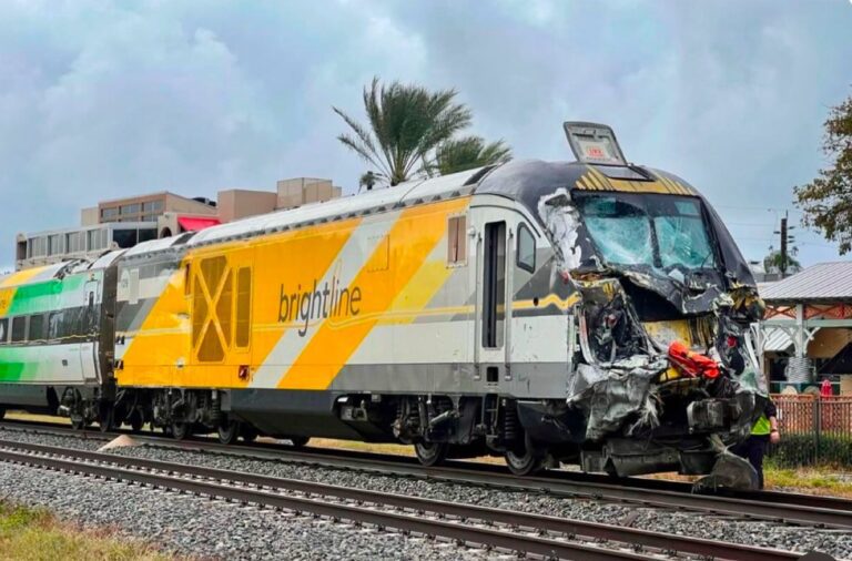 Brightline train smashes into fire truck injuring three firefighters