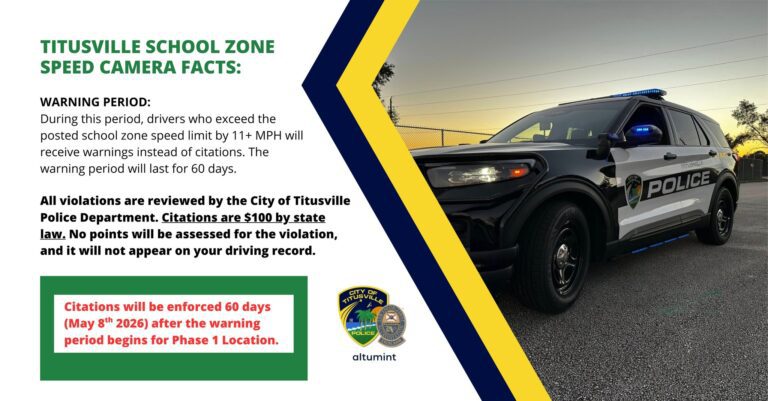 Titusville launching school zone speed cameras March 9 with 60-day warning period