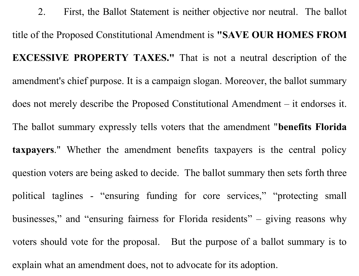 Paragraph 2 of the complaint arguing the ballot title is a campaign slogan and the summary endorses the amendment rather than describing it